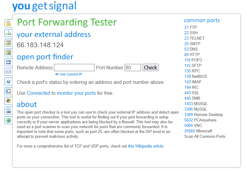 Example open port checker showing the kind of tool you can use to verify the forwarded port is reachable